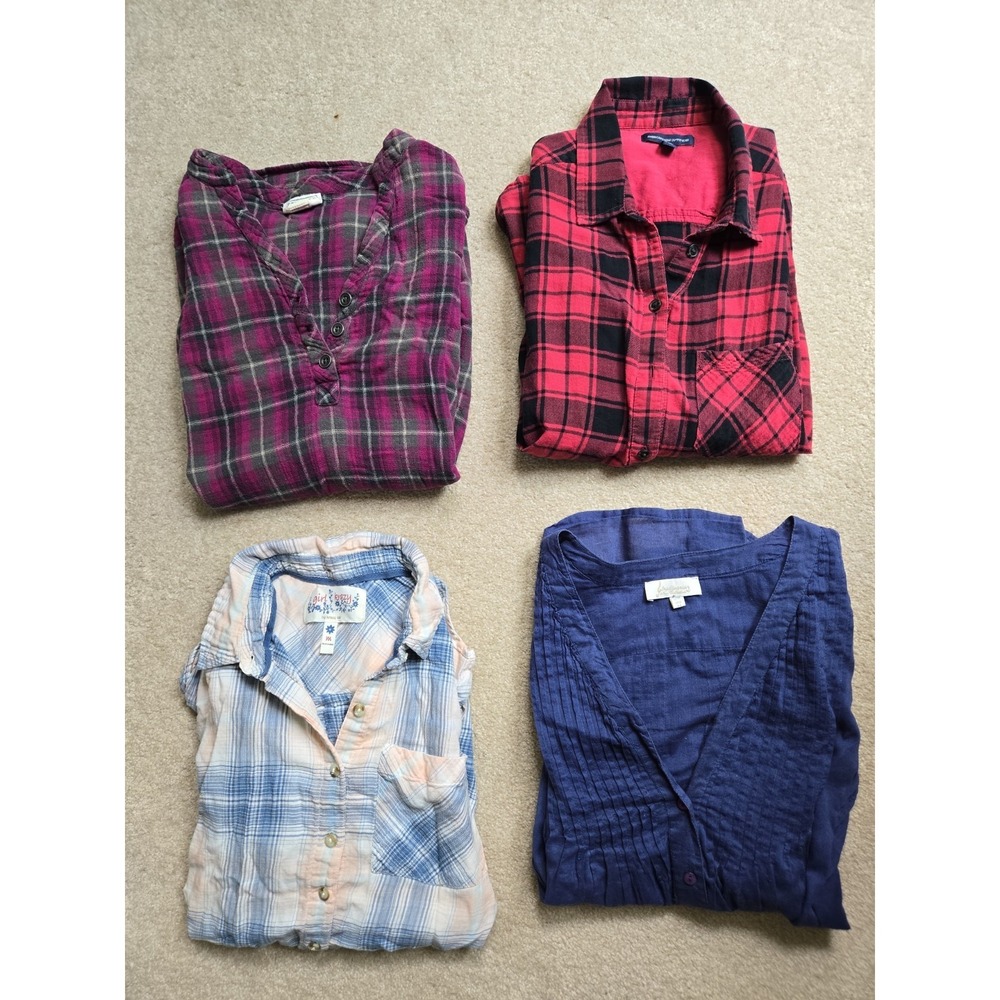 4 lightweight flannel Plsid shirt Tunic S M American Eagle Converse Girl Crazy
